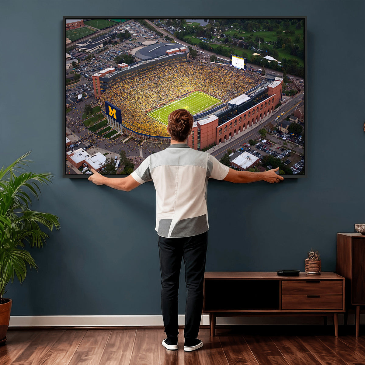 95248-PAN-FL-20X10 - University of Michigan Wolverines Football Team Print - Ann Arbor Michigan Stadium Wall Art Canvas