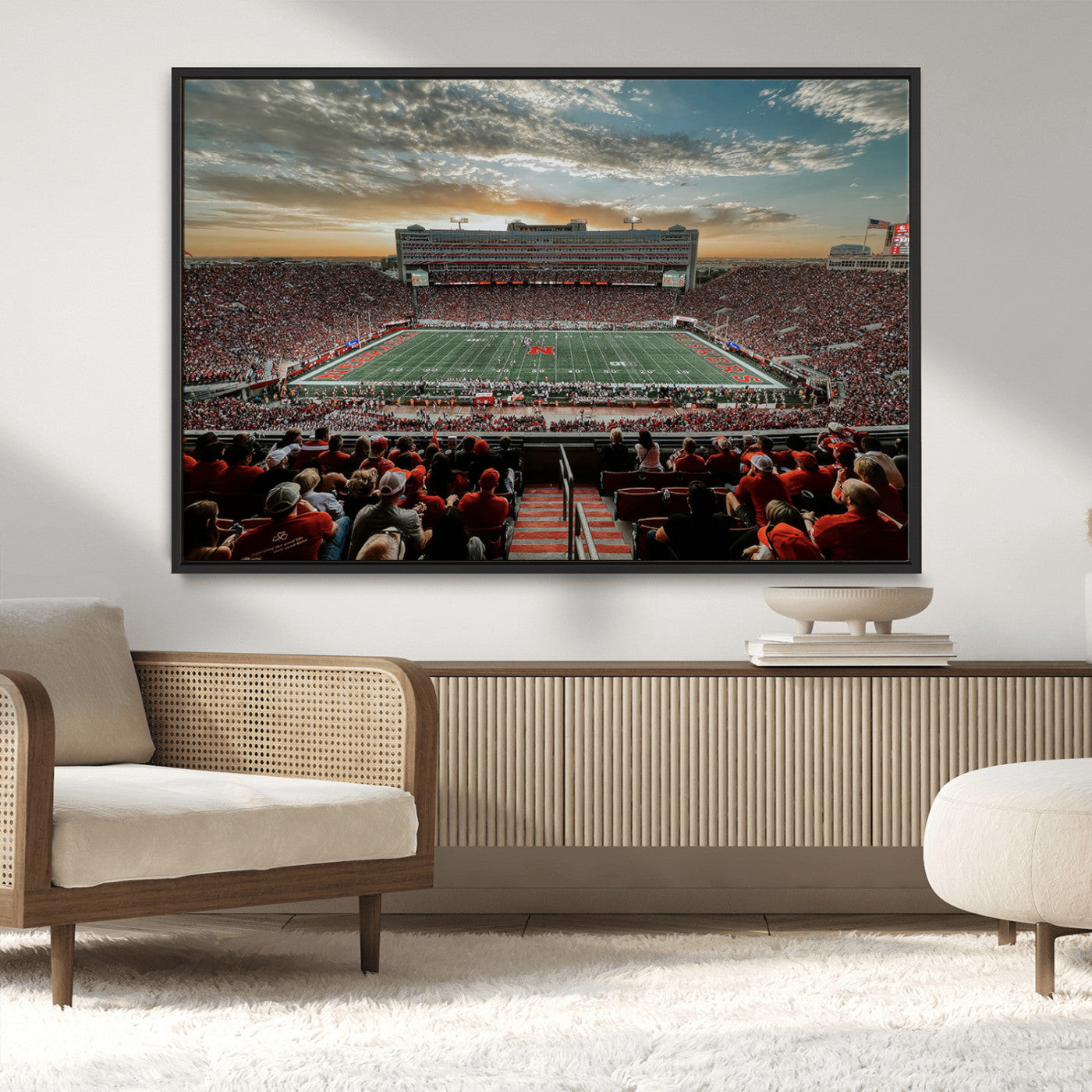 -University of Nebraska Cornhuskers Football Team Print - Lincoln Memorial Stadium Art Canvas Print
