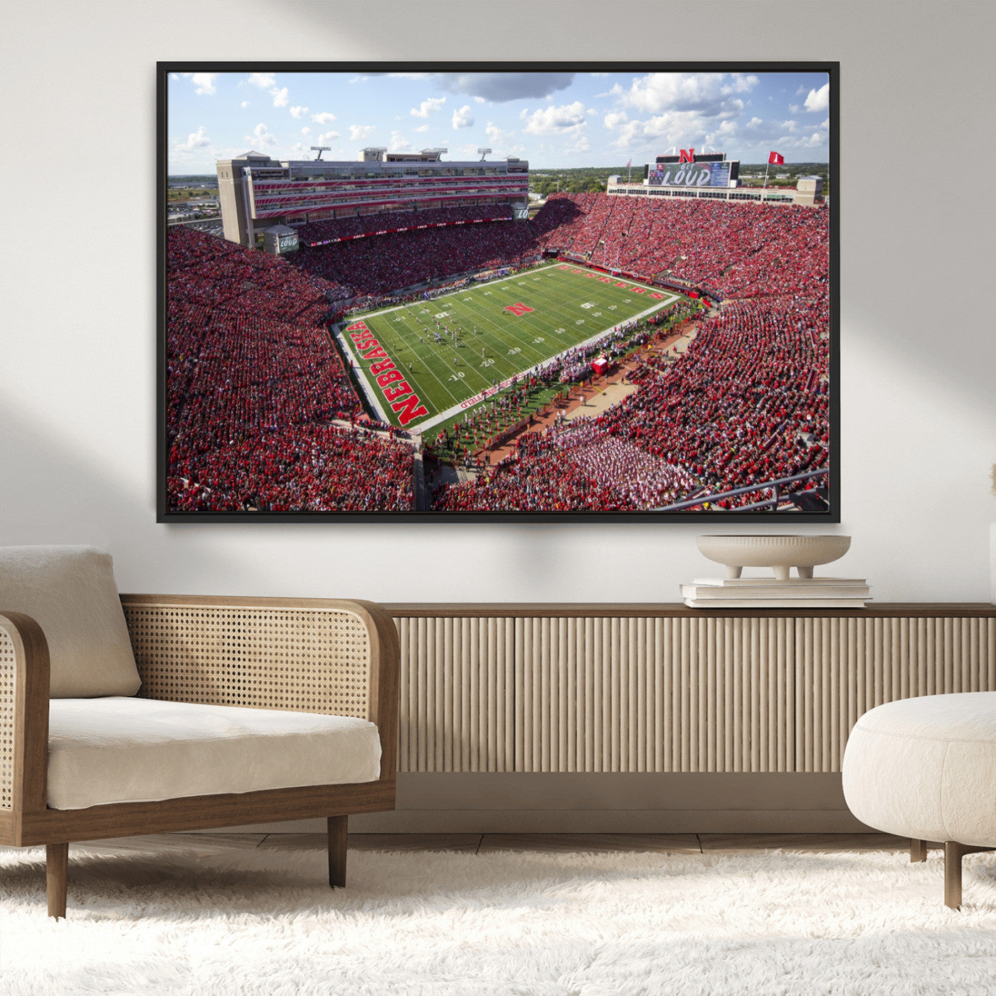 84975-MGV-CV-36X24-University of Nebraska Cornhuskers Football Team Print - Lincoln Memorial Stadium Wall Art Canvas