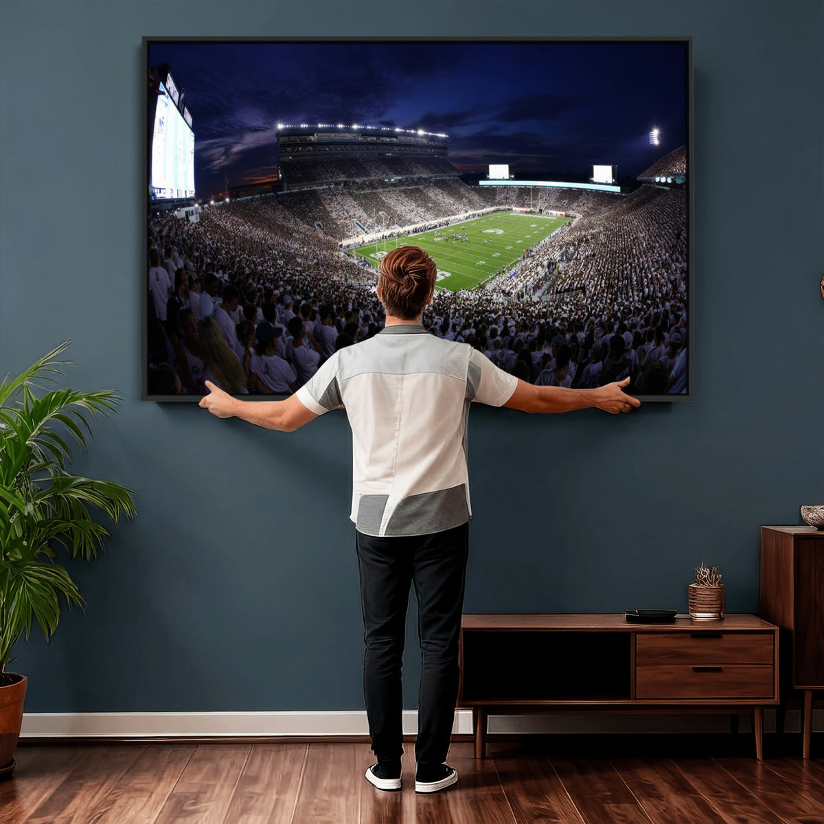 75193-PAN-FL-20X10 - Michigan State Spartans Canvas, Framed Football Team Print - East Lansing Spartan Stadium Wall Art