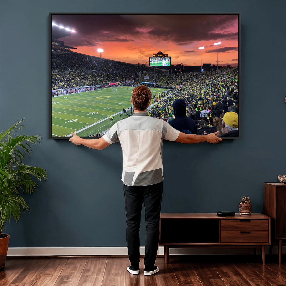 75065-PAN-FL-20X10 - Eugene Autzen Stadium Canvas Wall Art Print – Sunset Over Iconic Football Field Wall Decor for Home