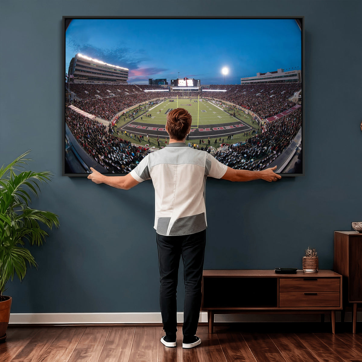 60763-PAN-FL-20X10 - Texas Tech Red Raiders Canvas, Framed Football Team Print - Lubbock Jones AT&T Stadium Wall Art