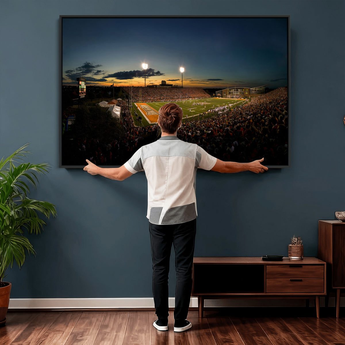 15980-PAN-FL-20X10 - Ball State Cardinals Football Team Print - Muncie Scheumann Stadium Wall Art Canvas Print