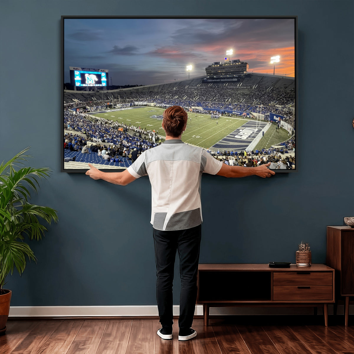 64409-PAN-FL-20X10 - Memphis Tigers Football Team Print - Memphis Simmons Bank Liberty Stadium Wall Art Canvas Print