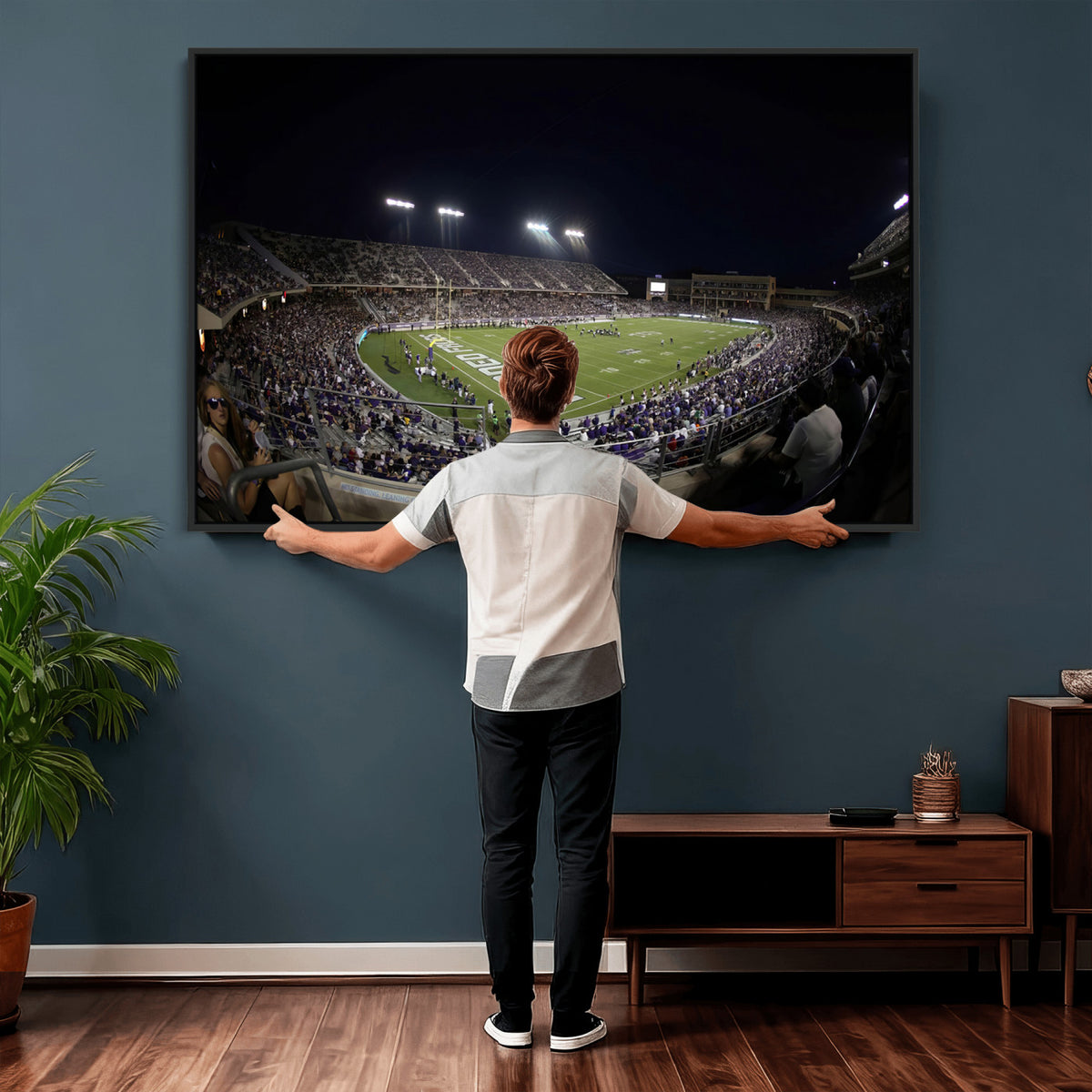59222-PAN-FL-20X10 - TCU Horned Frogs Football Team Print - Fort Worth Amon G. Carter Stadium Wall Art Canvas Print.