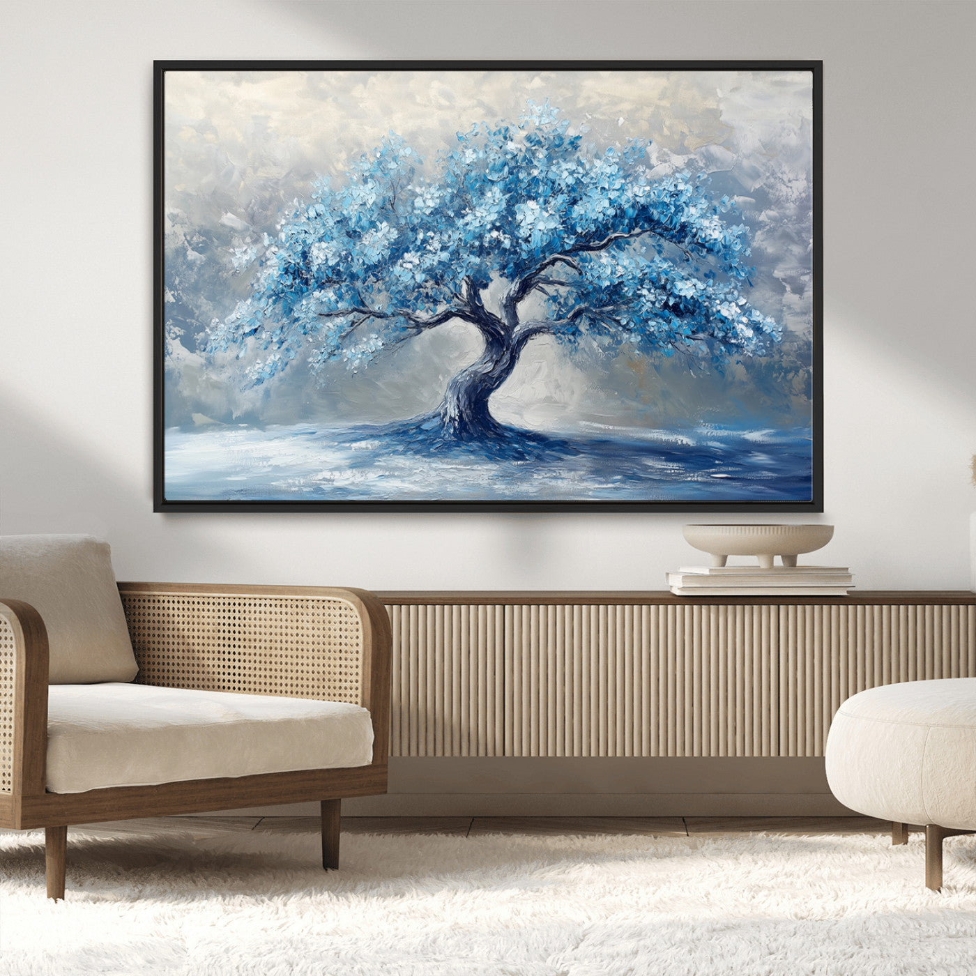 56105-MGV-CV-36X24-Abstract Blue Tree Art Canvas Print, Majestic Tree Wall Art Print for Farmhouse Decor