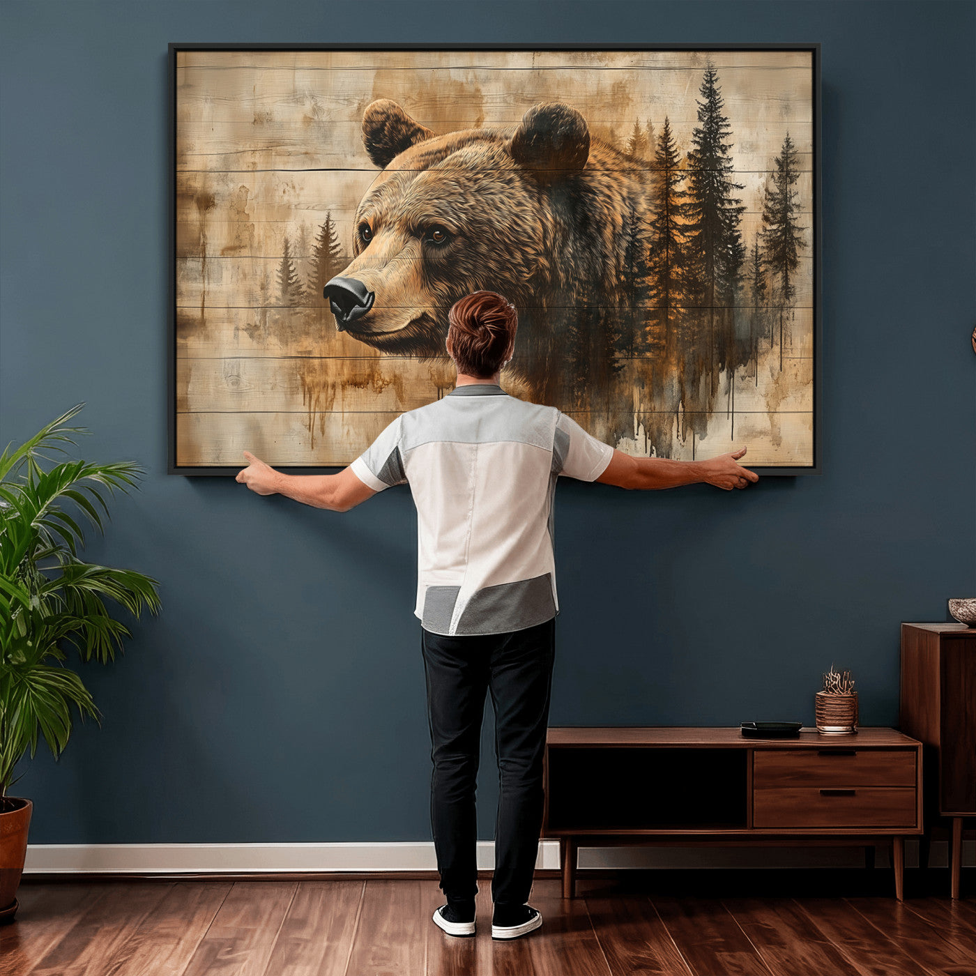 48378-MGV-CV-36X24 - Rustic Grizzly Bear Wall Art, Abstract Grizzly 399 Bear Wall Art Canvas Print - Woodland Wildlife