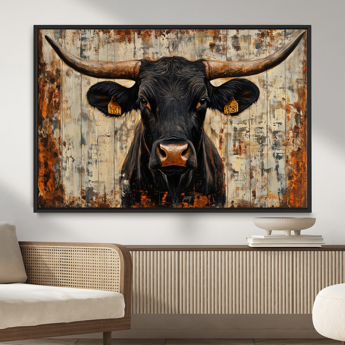 71589-MGV-CV-36X24-Rustic Texas Artwork Wall Art Canvas Print - Abstract Cow Longhorn Bull Wall Art Canvas Print