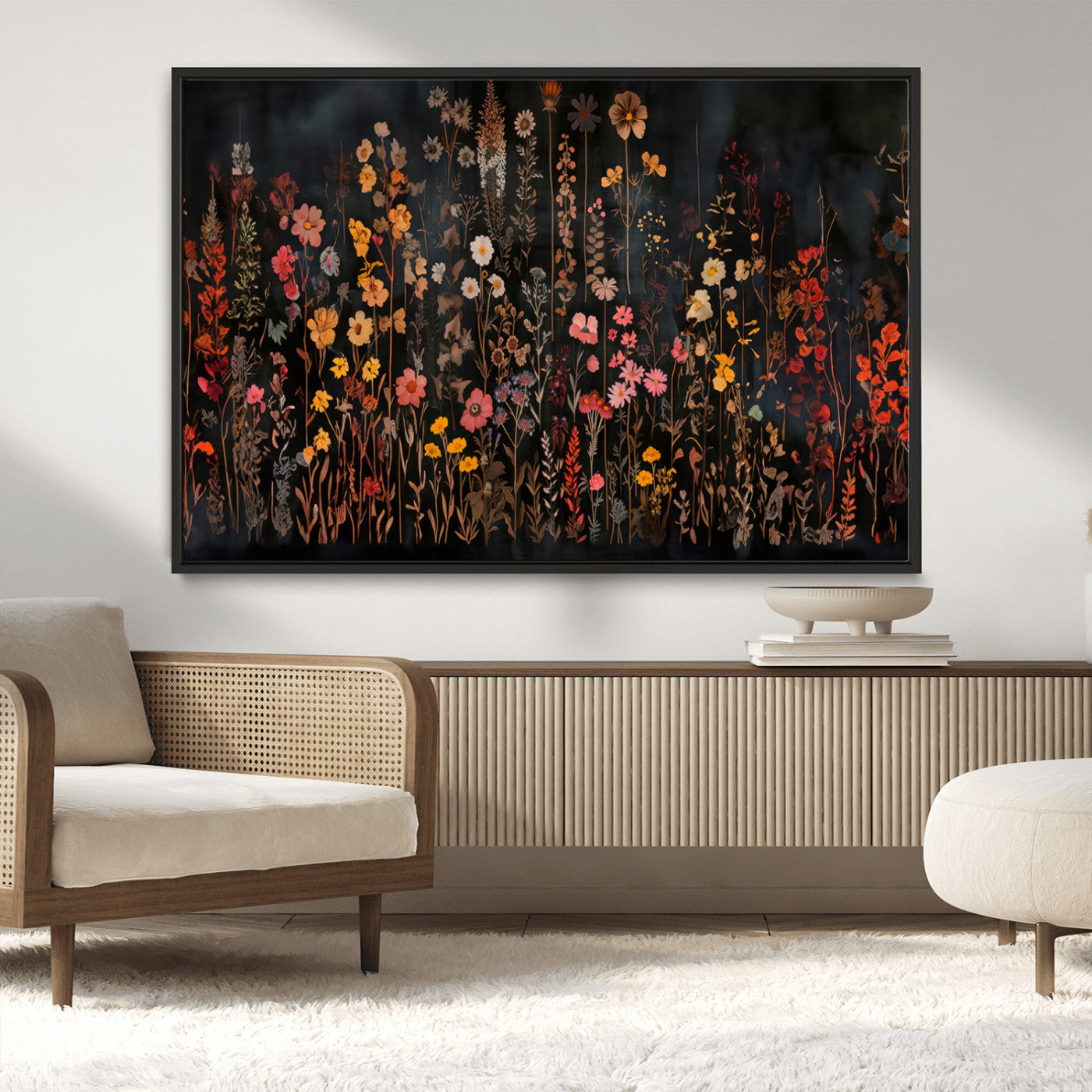 AbstFLF-MGV-CV-36X24-Large Floral Painting Print Illustration Flowers Canvas Wall Art Botanical Wall Decor Modern