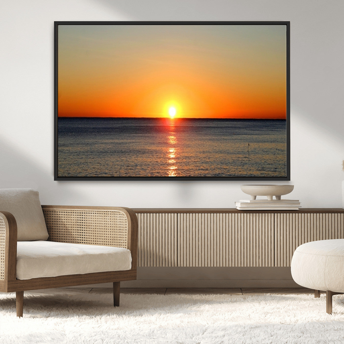 54676-MGV-CV-36X24-Golden Horizon Sunset Over Ocean Wall Art Canvas Print – Tropical Beach Canvas Wall Art – Giclee