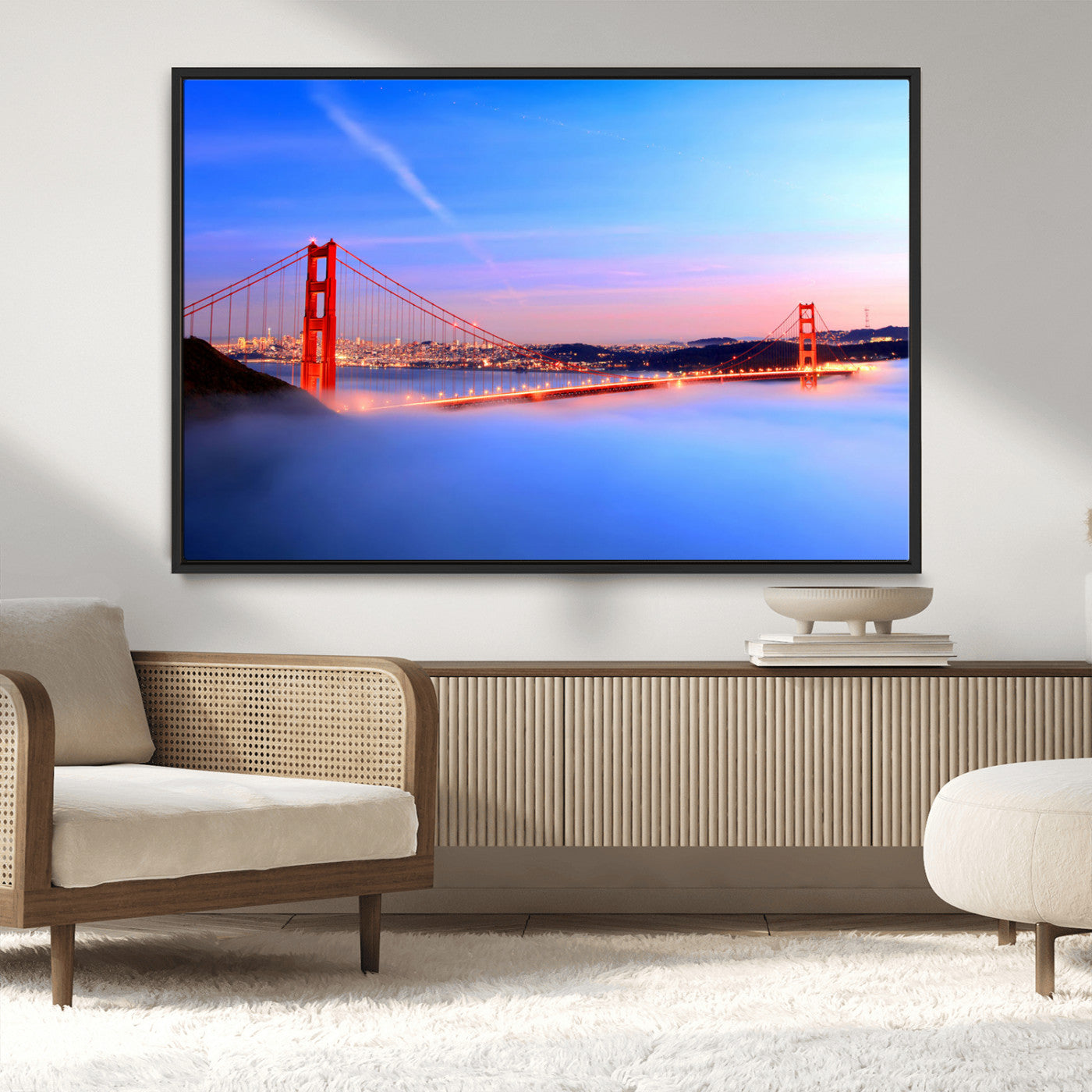 MGV-FC-36X24 - Golden Gate Bridge Wall Art Print, San Francisco Sunset Canvas Wall Art, Cityscape Canvas Print for