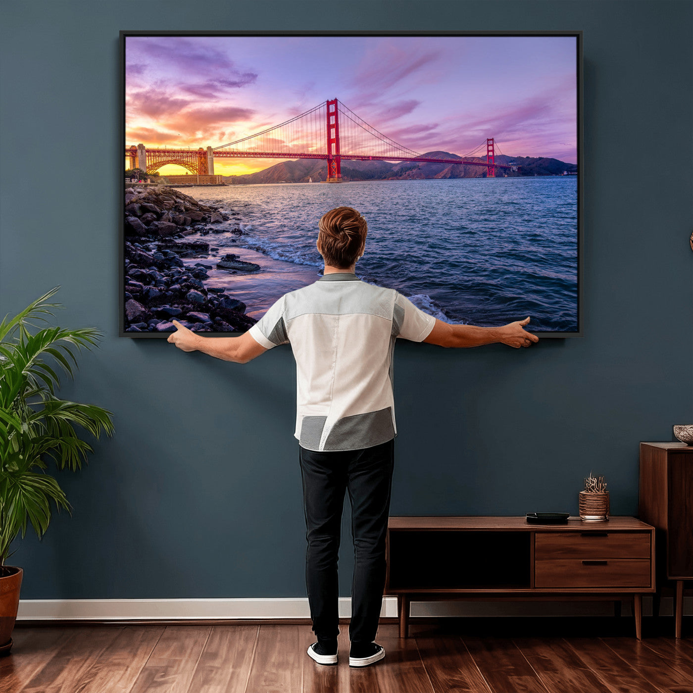 24256-MGV-CV-36X24 - Golden Gate Bridge Wall Art Print, San Francisco Sunset Canvas Wall Art, Cityscape Canvas Print for