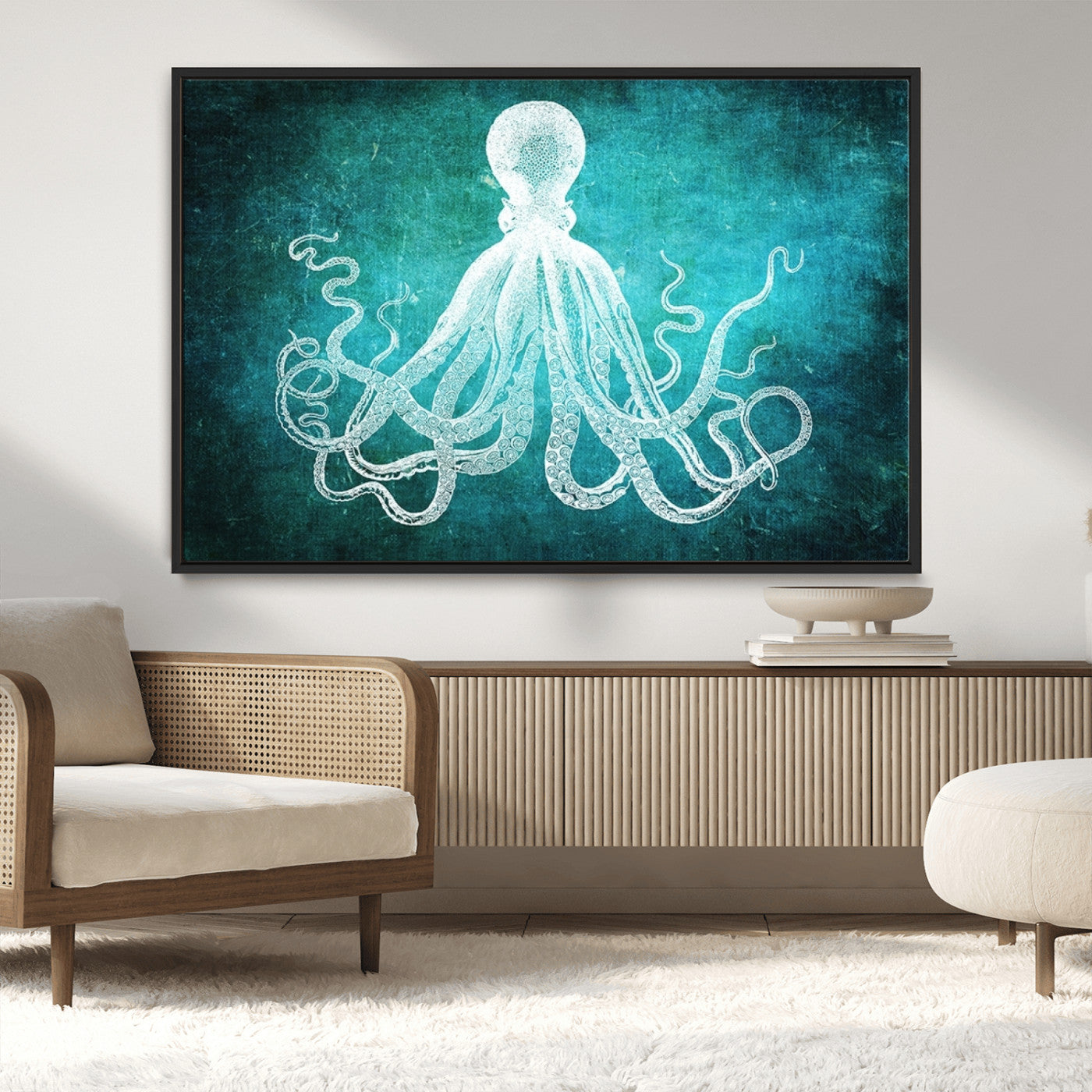 20773-MGV-CV-36X24-Green Octopus Abstract Wall Art Canvas Print