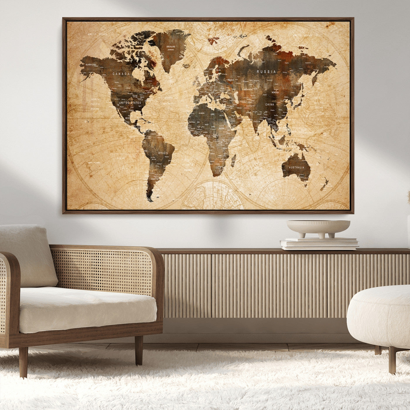 13813-MGV-CV-36X24-Push Pin World Map Canvas Print – Framed Travel Tracker Wall Art for Couples, Perfect Anniversary Gift and Home Decor