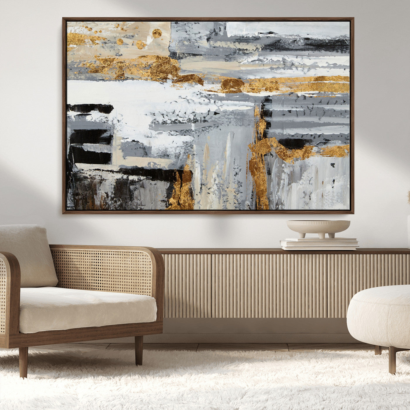 43177-MGV-CV-36X24-Abstract Painting Canvas Wall Art Print Paint Drip Art Brush Strokes Gray Artwork