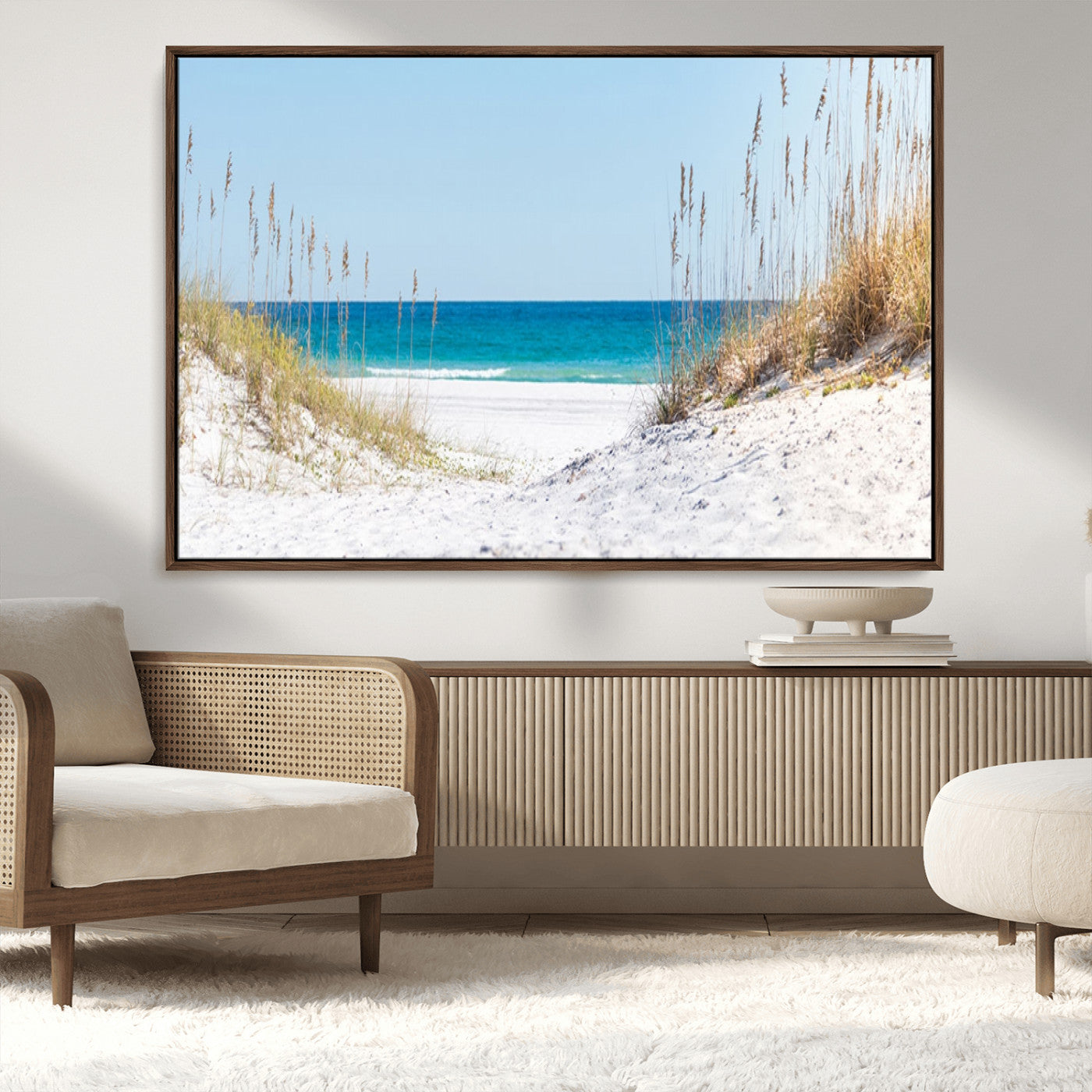 -Serene Coastal Dune Path with Ocean View, 3-Panel Beach Canvas Wall Art, Tranquil Seascape Giclee