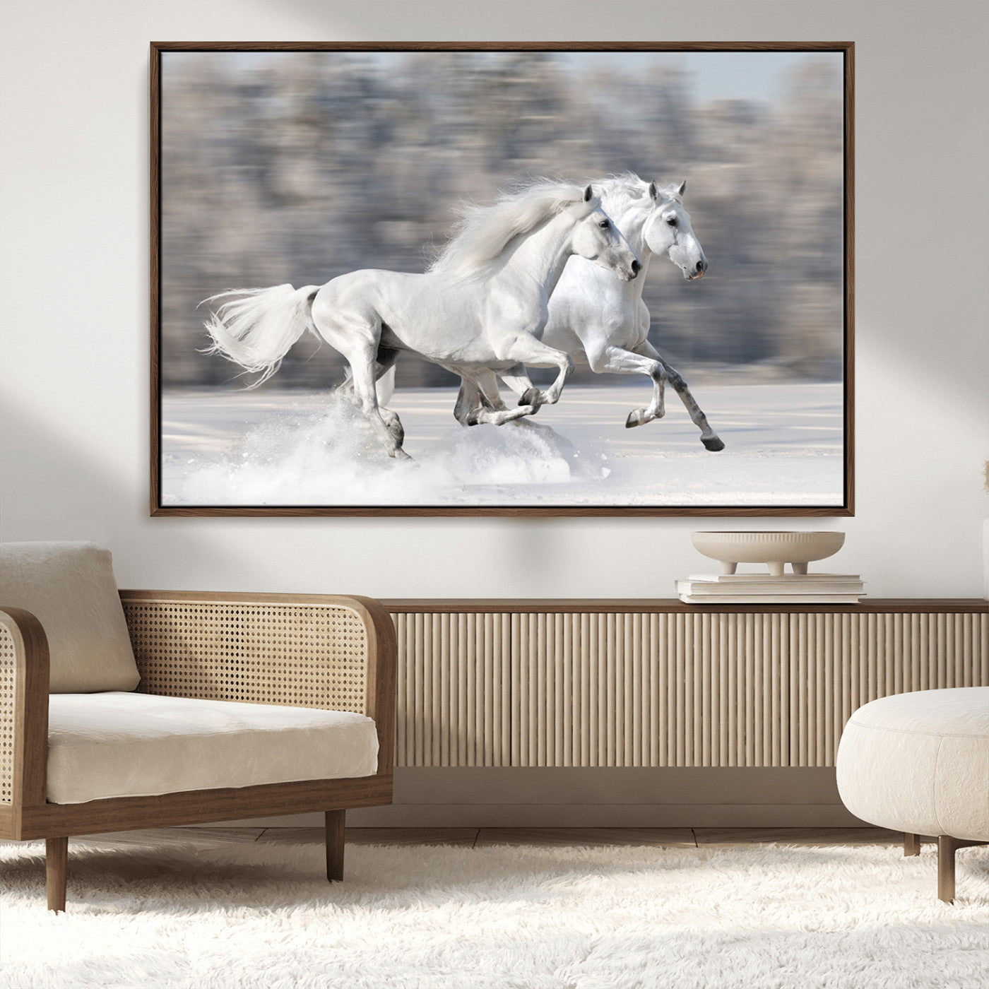 -The White Horses Wall Art, Framed White Horses Wall Art Canvas Print