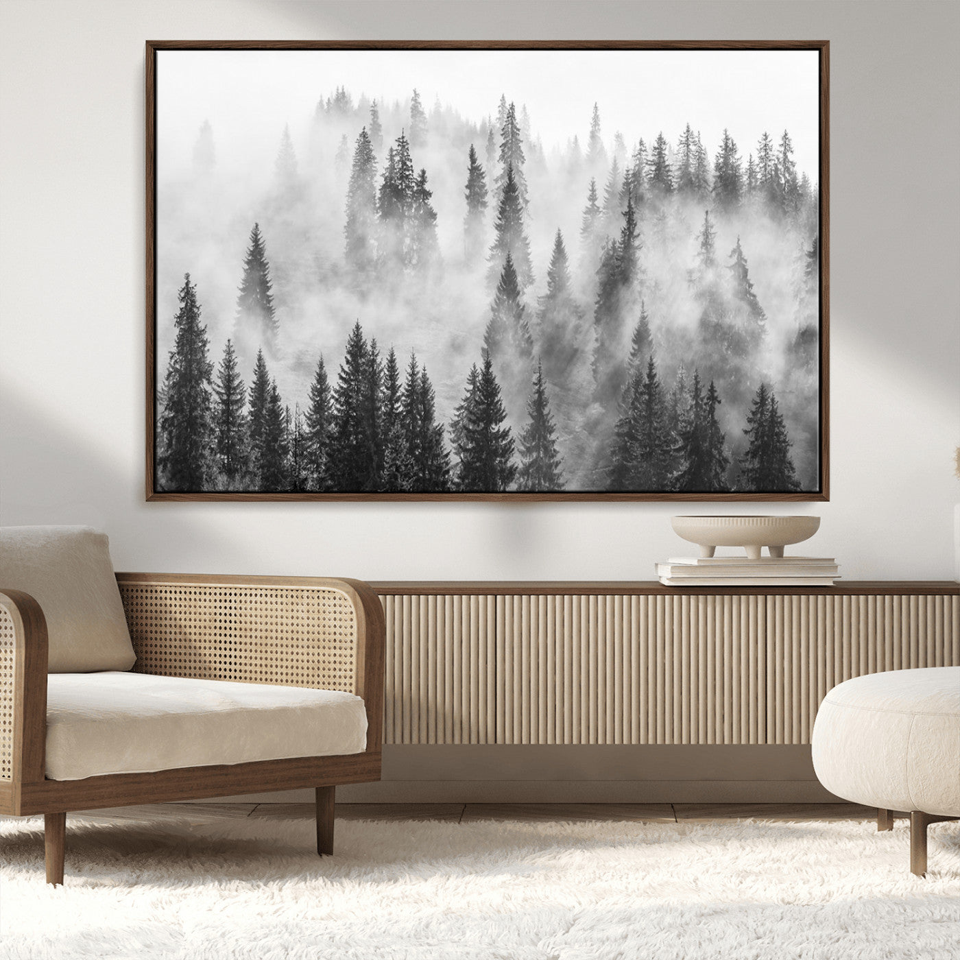 -Forest Wall Art Print | Foggy Pine Forest Canvas Wall Art - Black and White Nature Decor for Living Room, Office