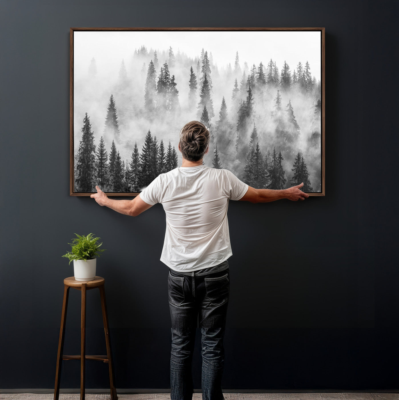 10422-MGV-CV-36X24 - Forest Wall Art Print | Foggy Pine Forest Canvas Wall Art - Black and White Nature Decor for Living