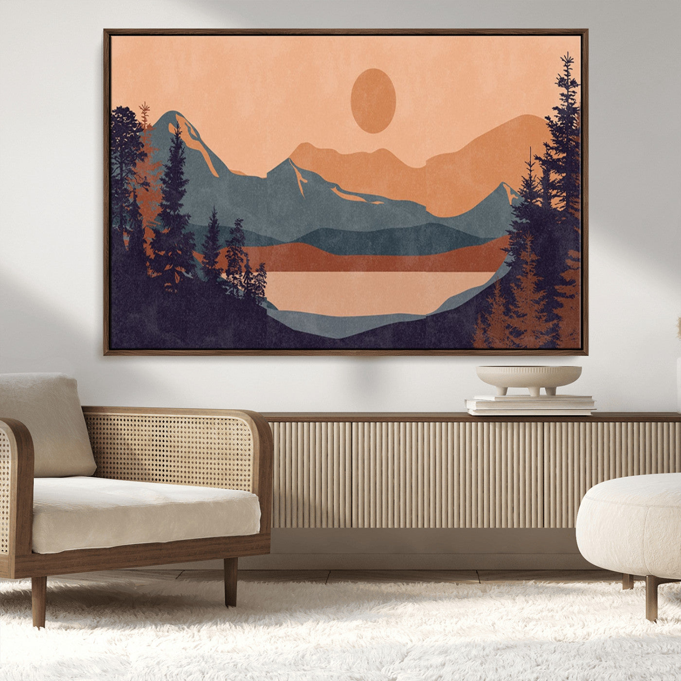 -Modern Boho Sunset Canvas Print, Mountain Landscape Triptych – Giclée Canvas Art Print for Living