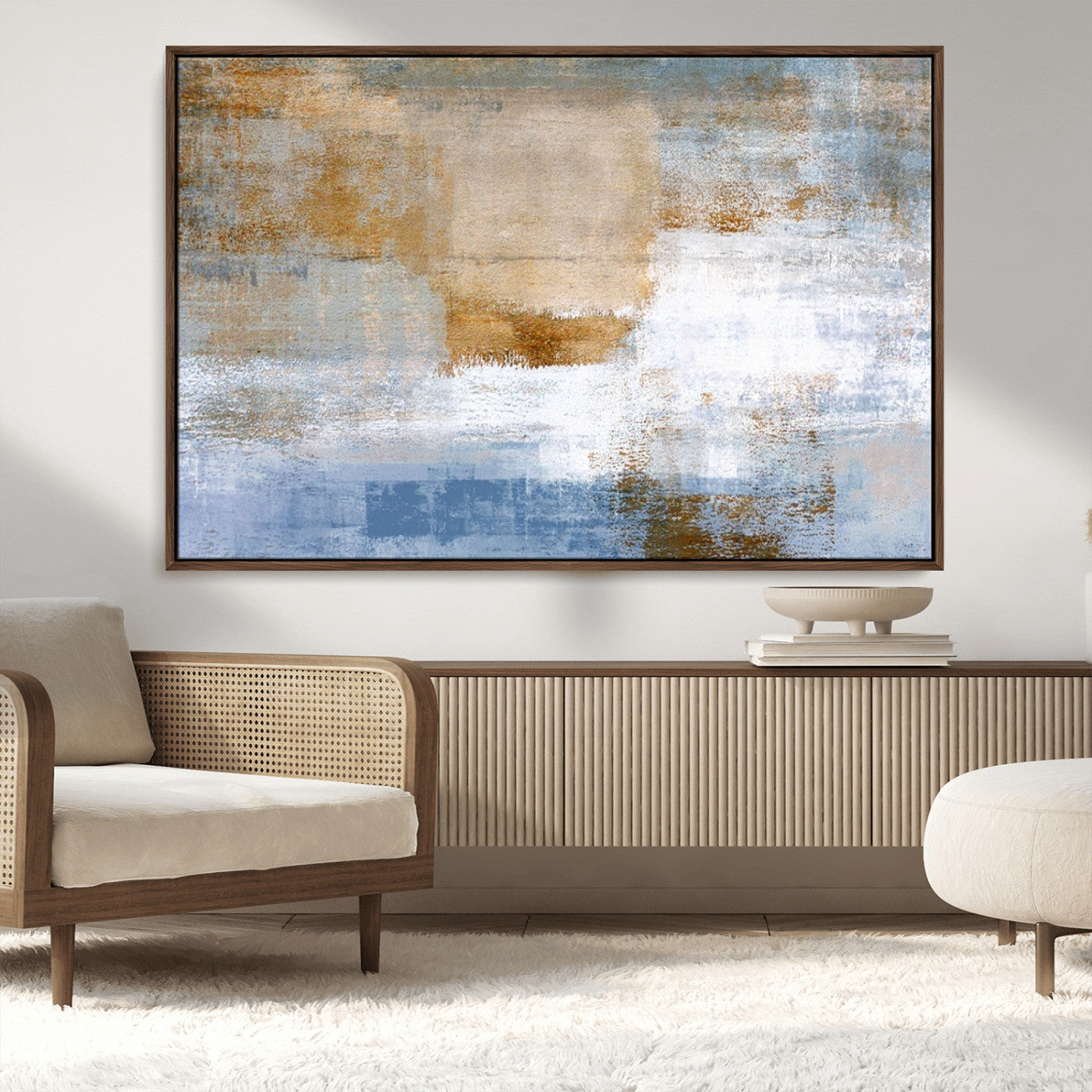 72354-MGV-CV-36X24-Blue Multi Panel Abstract Wall Art Canvas, Abstract Blue and Gold Canvas Print
