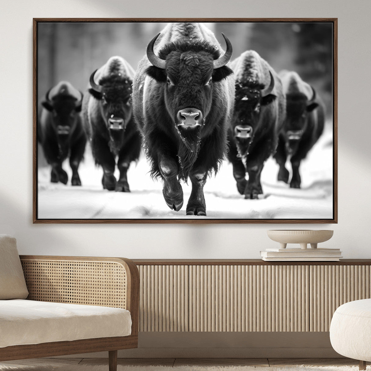 79872-MGV-CV-36X24-American Bison Art | Buffalo Herd Wall Art Canvas Print, BW American Bison Herd Wall Art Canvas