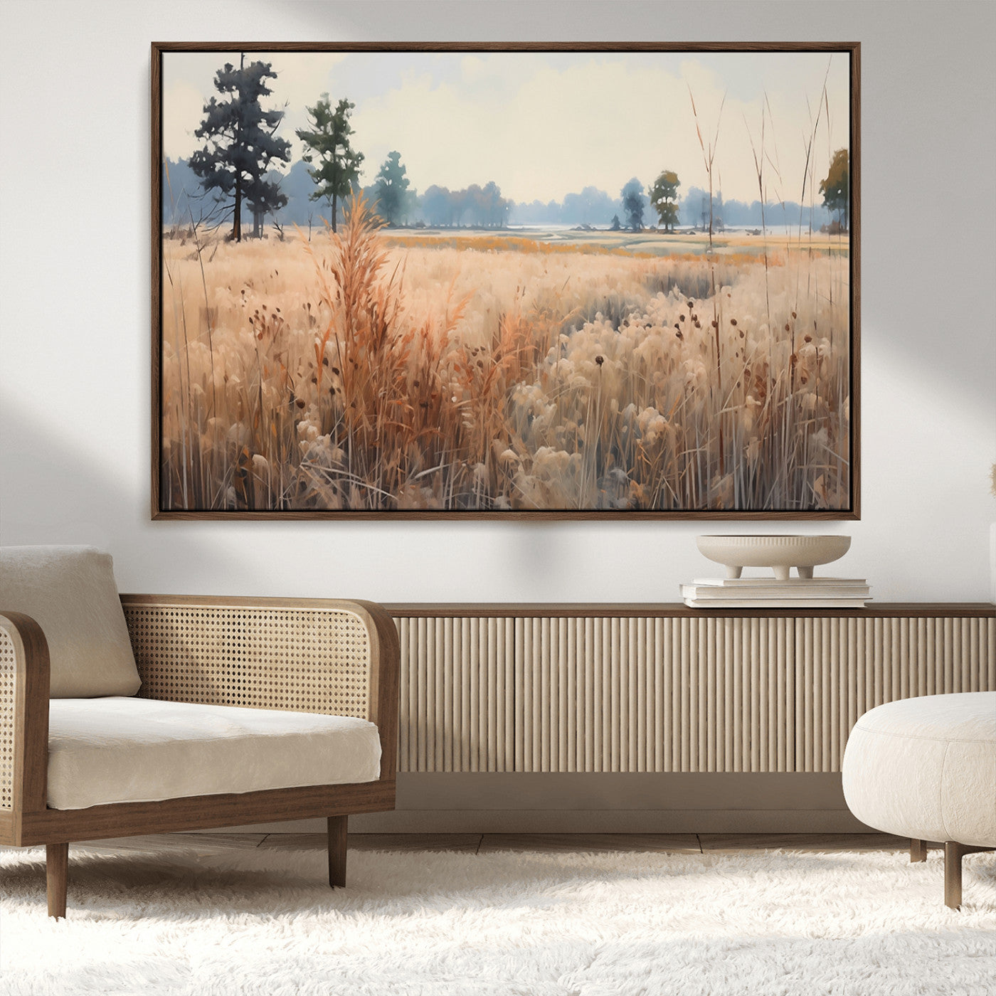 98822-MGV-CV-36X24-Golden Fields Canvas Wall Art Print – Serene Landscape of Nature’s Tranquility in Minimalist Modern