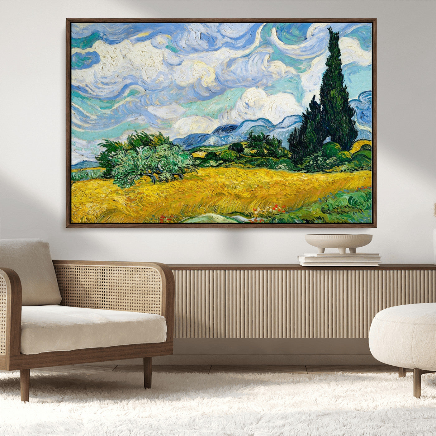 97252-MGV-CV-36X24-Wheatfield With Cypresses By Van Gogh Painting Wall Art Canvas, Wheatfield With Cypresses Canvas