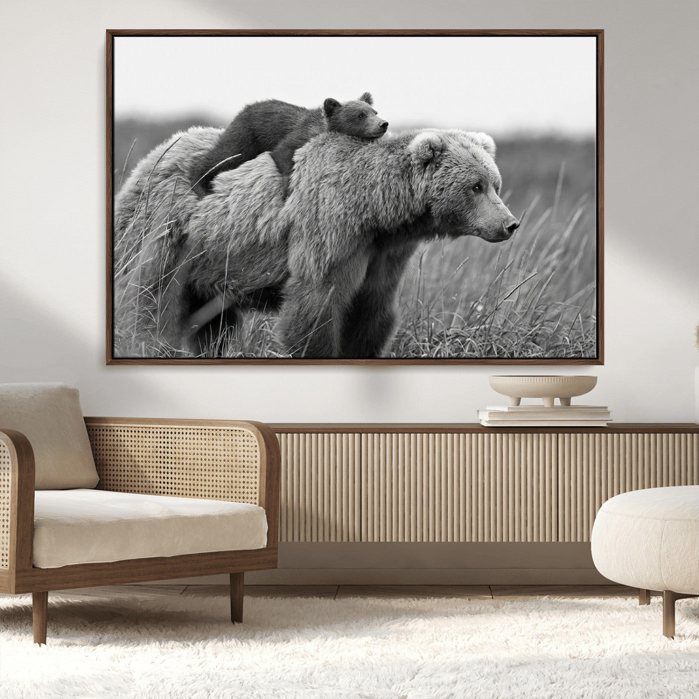 76338-MGV-FC-36X24_Walnut-Bear and Cub Wall Art Canvas | 399 Bear Cub Wildlife-Inspired Animal Art for Living Room or Office |