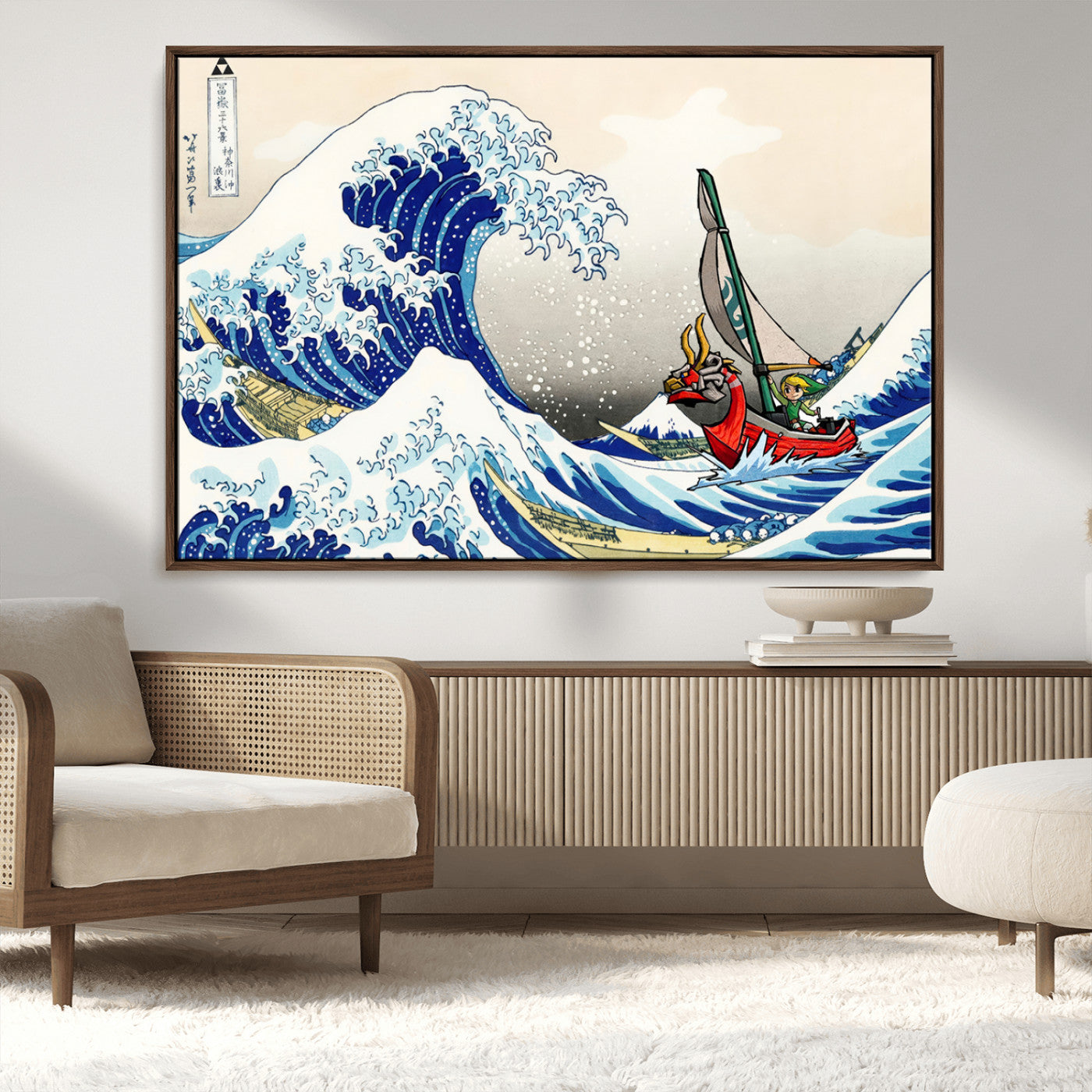 19450-MGV-CV-36X24-Katsushika Hokusai Kanagawa Giant Wave Wall Art Canvas Print | Iconic Japanese Art for Living Room