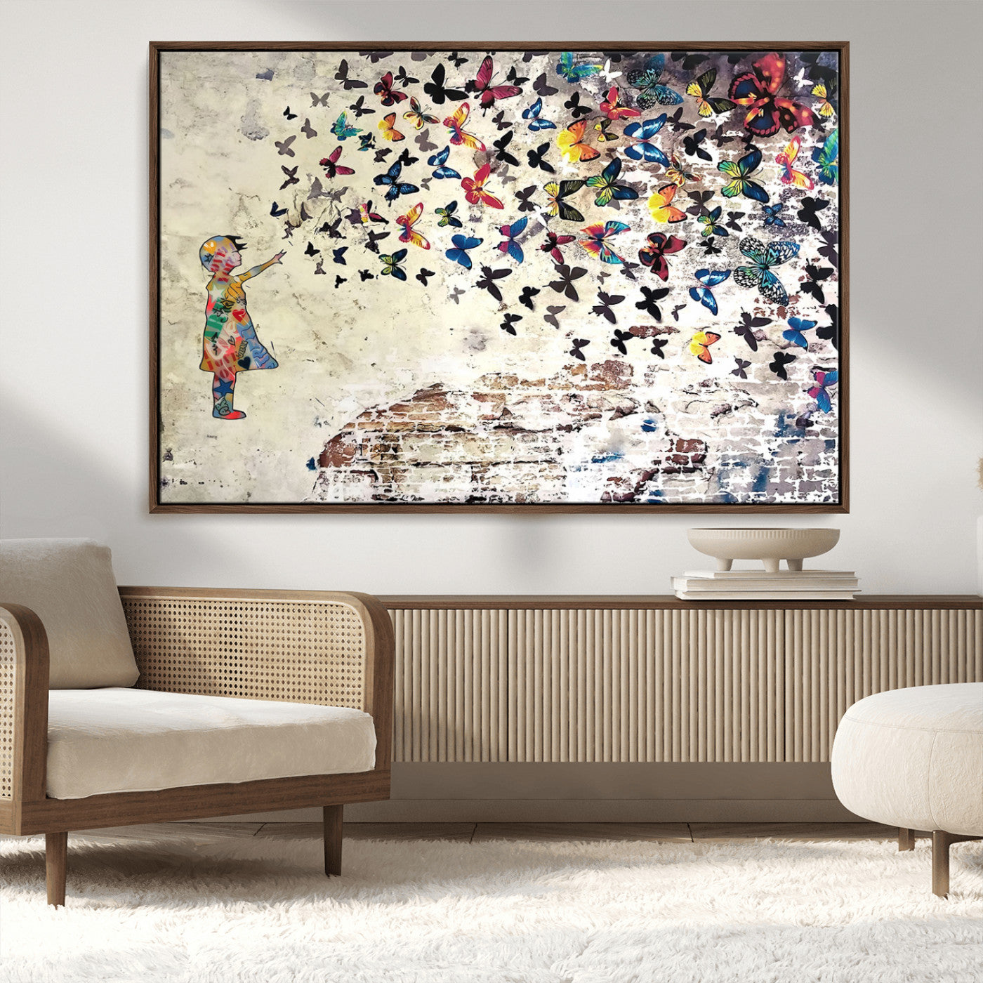 -Banksy Wall Art - Banksy Girl Butterfly Graffiti Wall Art Canvas Print - Butterfly Girl and Freedom