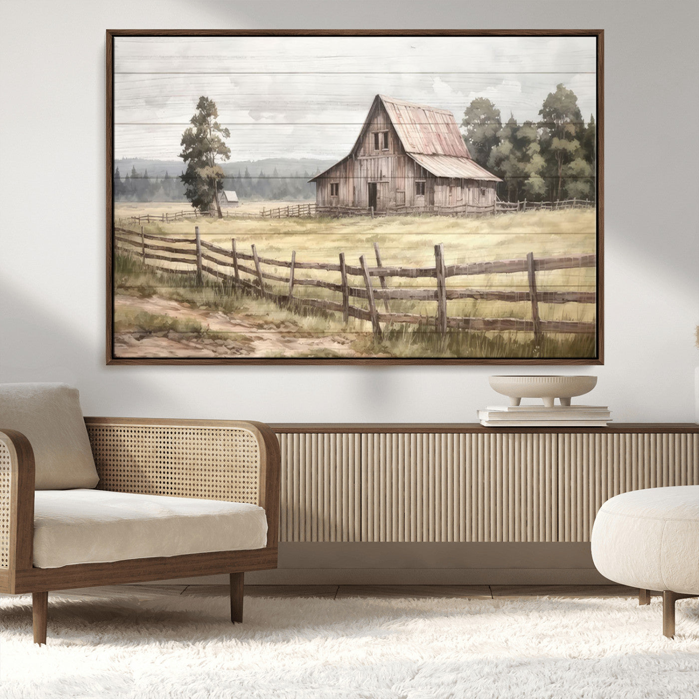 87489-MGV-CV-36X24-Rustic Farmhouse Barn Wall Art | 3-Panel Framed Gallery Wrap Giclee Canvas Print for Living Room,