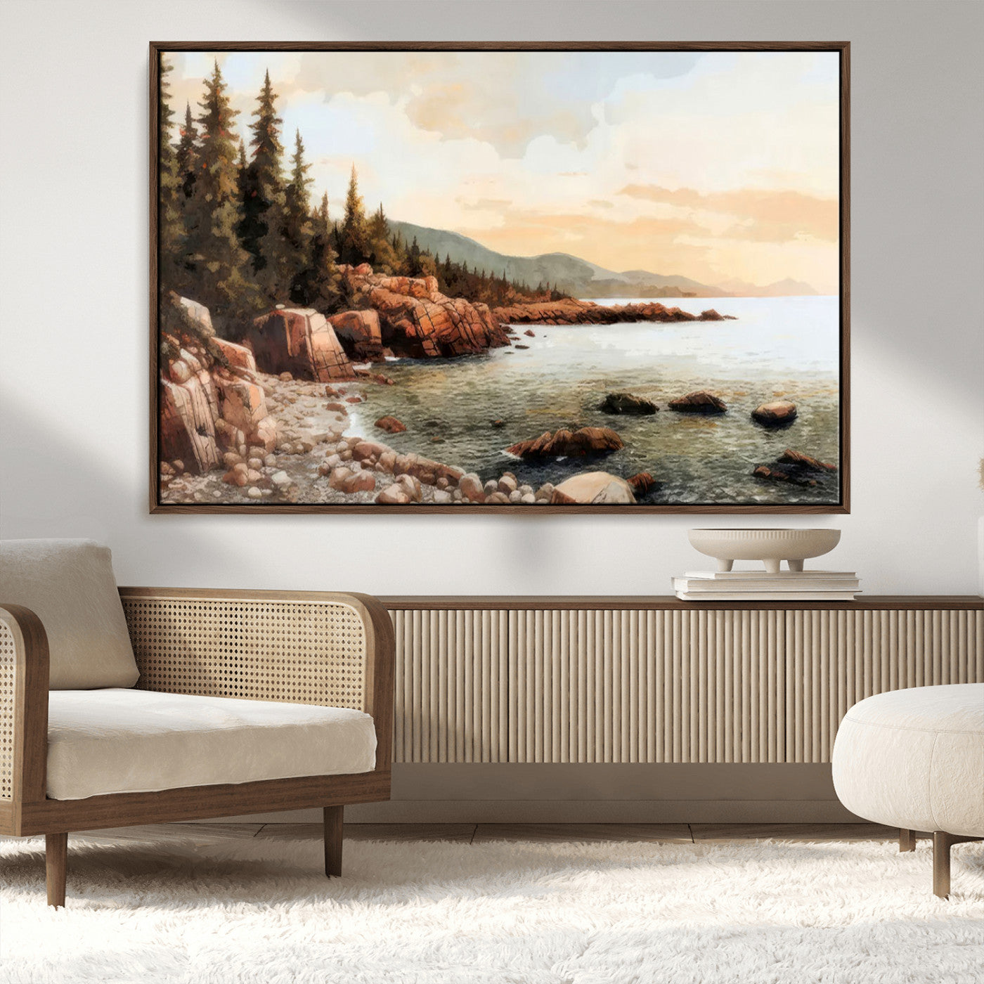 77145-MGV-FC-36X24_Walnut-Serene Coastal View of Acadia National Park Wall Art - Stunning 3-Panel Wall Art Canvas Print,
