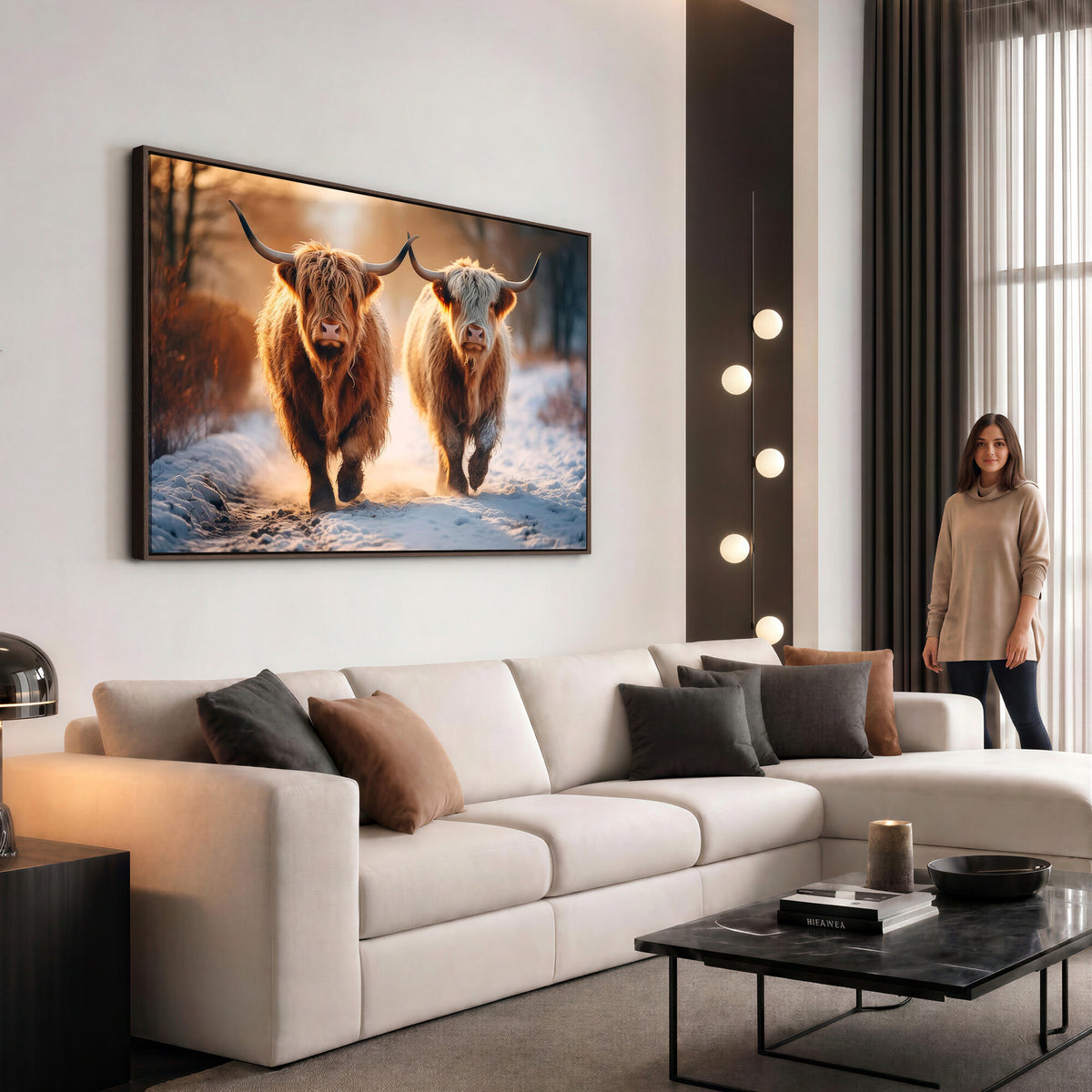 94810-_Poster-30x20 - Scottish Highland Cow Horn Farm Wall Art Canvas Print