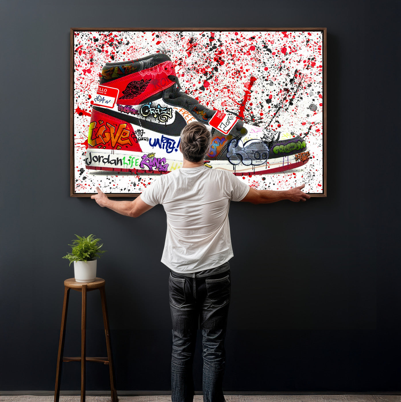38836-MGV-CV-36X24 - Jordan Shoes Graffiti Wall Art Canvas Print- Jordan Graffiti Canvas Wall Art - Framed Perfect for