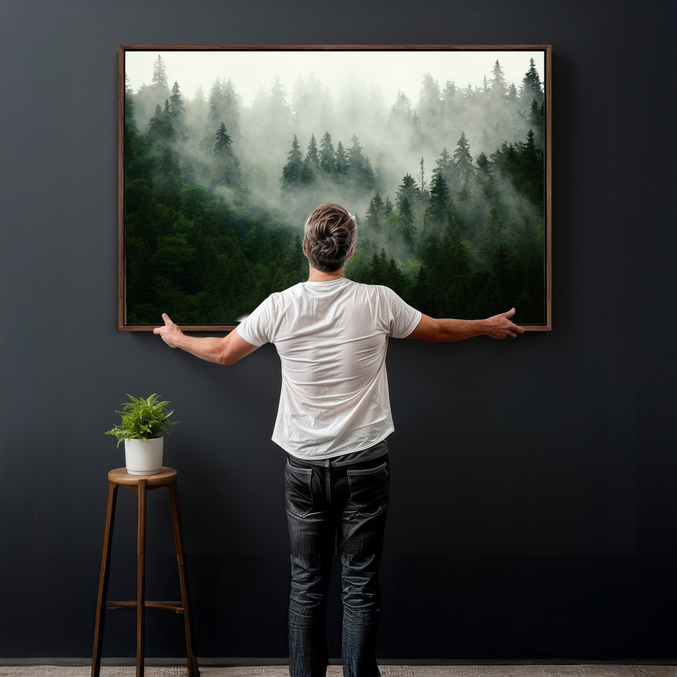 167720496-MGV-CV-36X24 - Misty Forest Mountain Wall Art Canvas | Large 3-Panel Foggy Landscape Canvas Print | Nature Misty