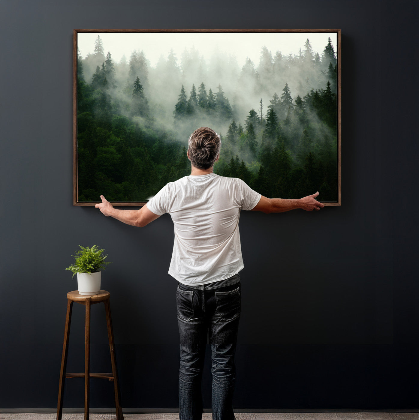 167720496-MGV-CV-36X24 - Misty Forest Mountain Wall Art Canvas | Large 3-Panel Foggy Landscape Canvas Print | Nature Misty