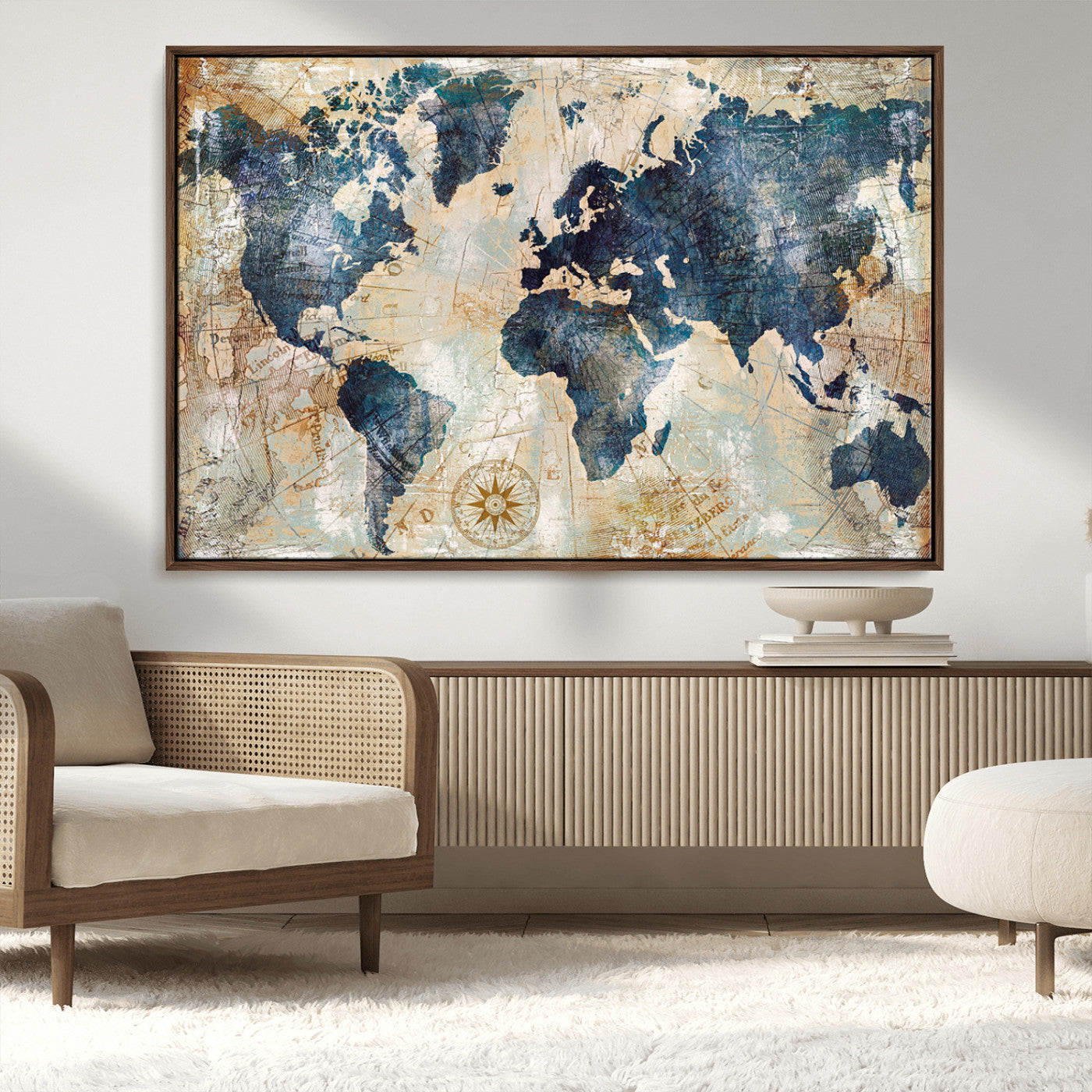 84561-MGV-CV-36X24-Push Pin World Map Canvas Print – Framed Wall Art for Couples, Travel Tracker Map, Anniversary Gift for Home Decor