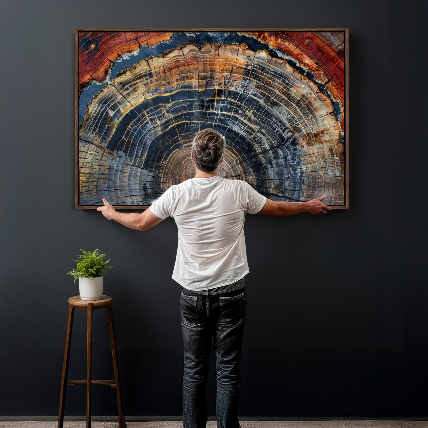 63519-MGV-CV-36X24 - Abstract Tree Ring Wall Art Canvas Print – Colorful Framed Minimalist Nature Tree Rings Home Artwork for Home and Office Decor