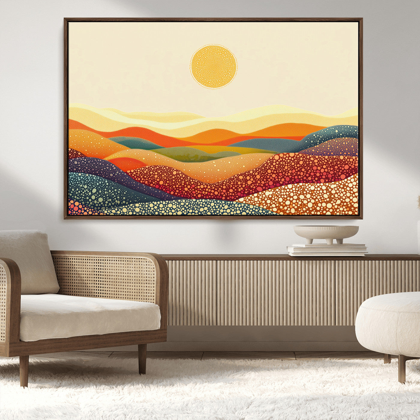-YAYOI KUSAMA Colorful Dot Art Landscape Canvas - Framed Abstract Pointillism Inspired by Nature with