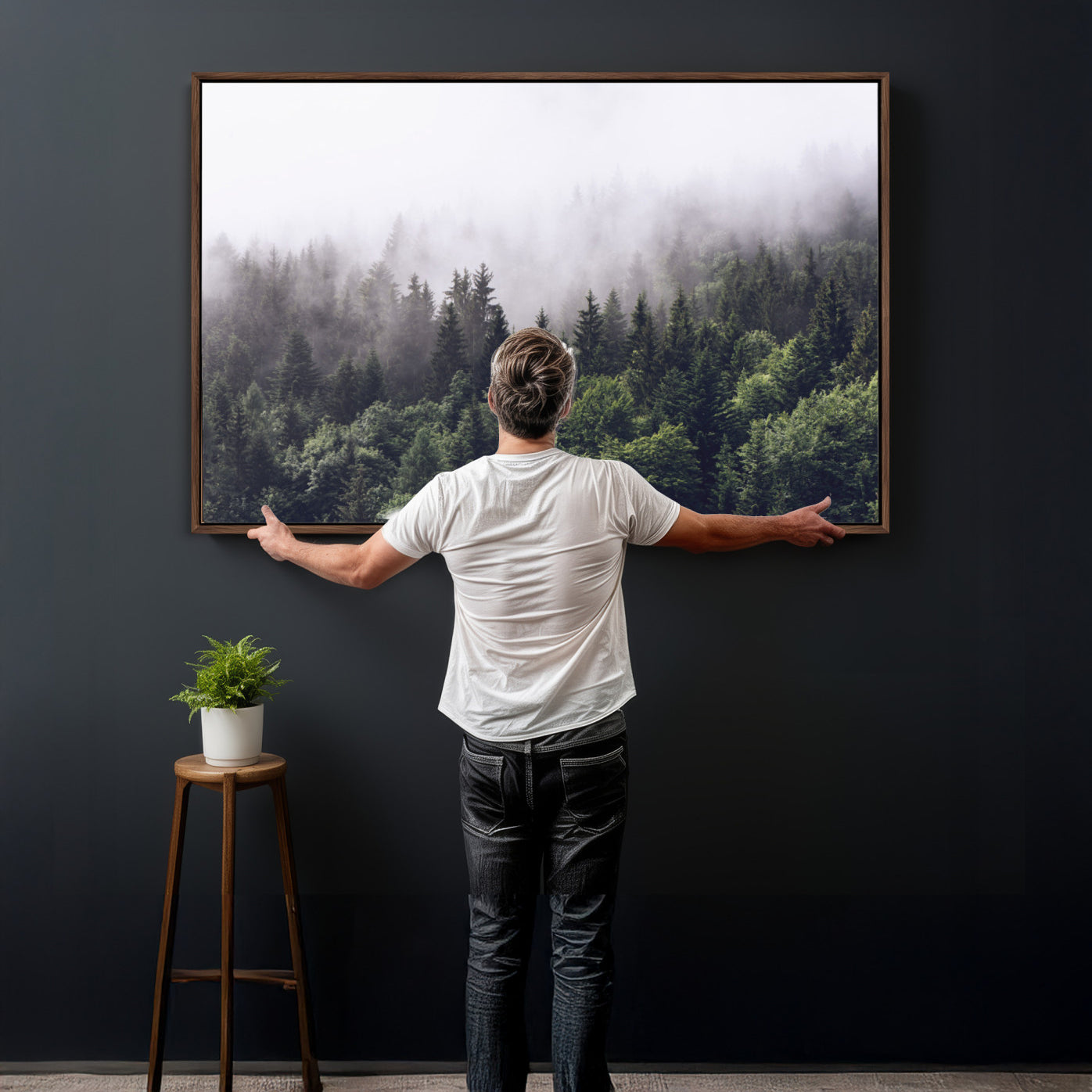 42578900-MGV-CV-36X24 - Misty Forest Wall Art | Foggy Forest Canvas Print | Large Nature-Inspired Misty Tree Landscape for