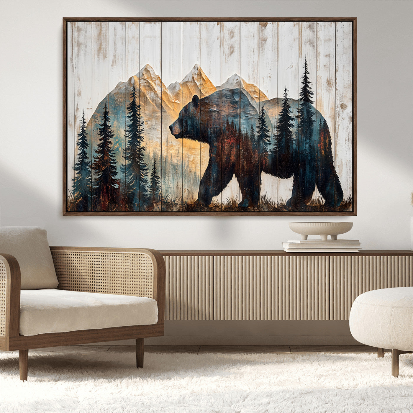 -Rustic Bear Wall Art - Grizzly 399 Bear Wall Art - Mountain Wood Canvas Wall Art - Nature Theme