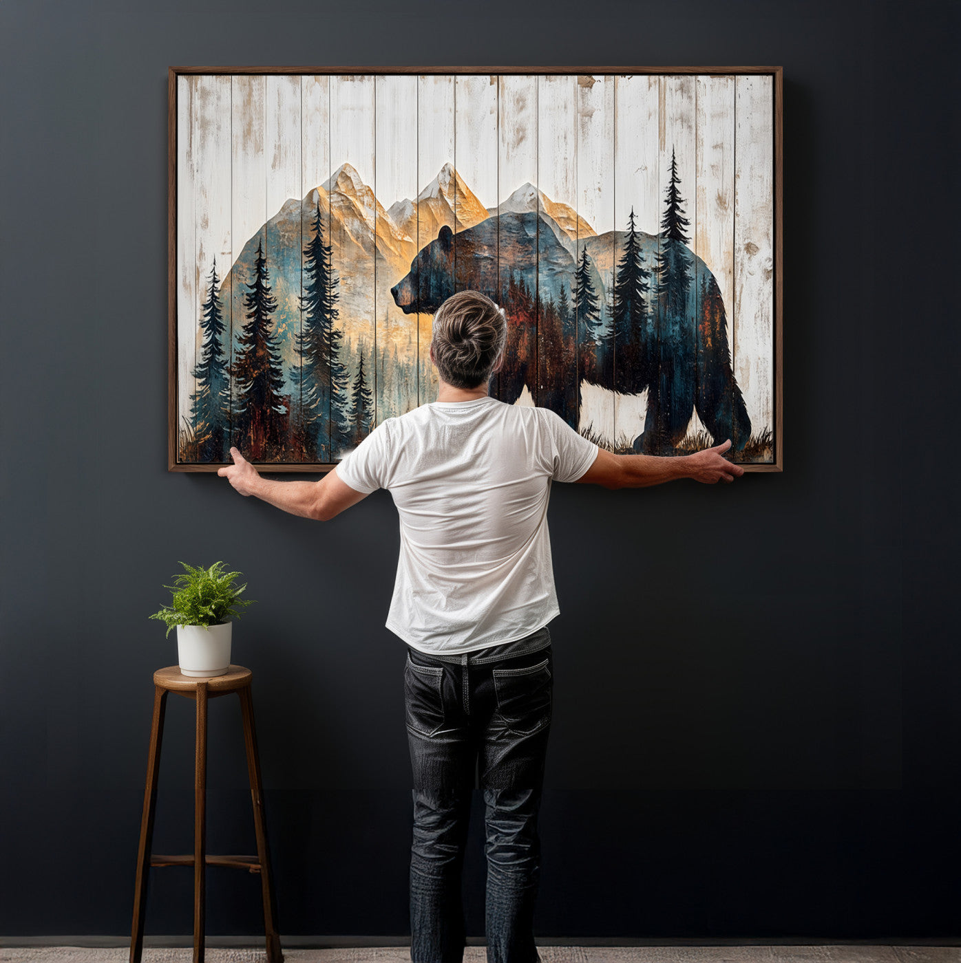 90077-MGV-CV-36X24 - Rustic Bear Wall Art - Grizzly 399 Bear Wall Art - Mountain Wood Canvas Wall Art - Nature Theme