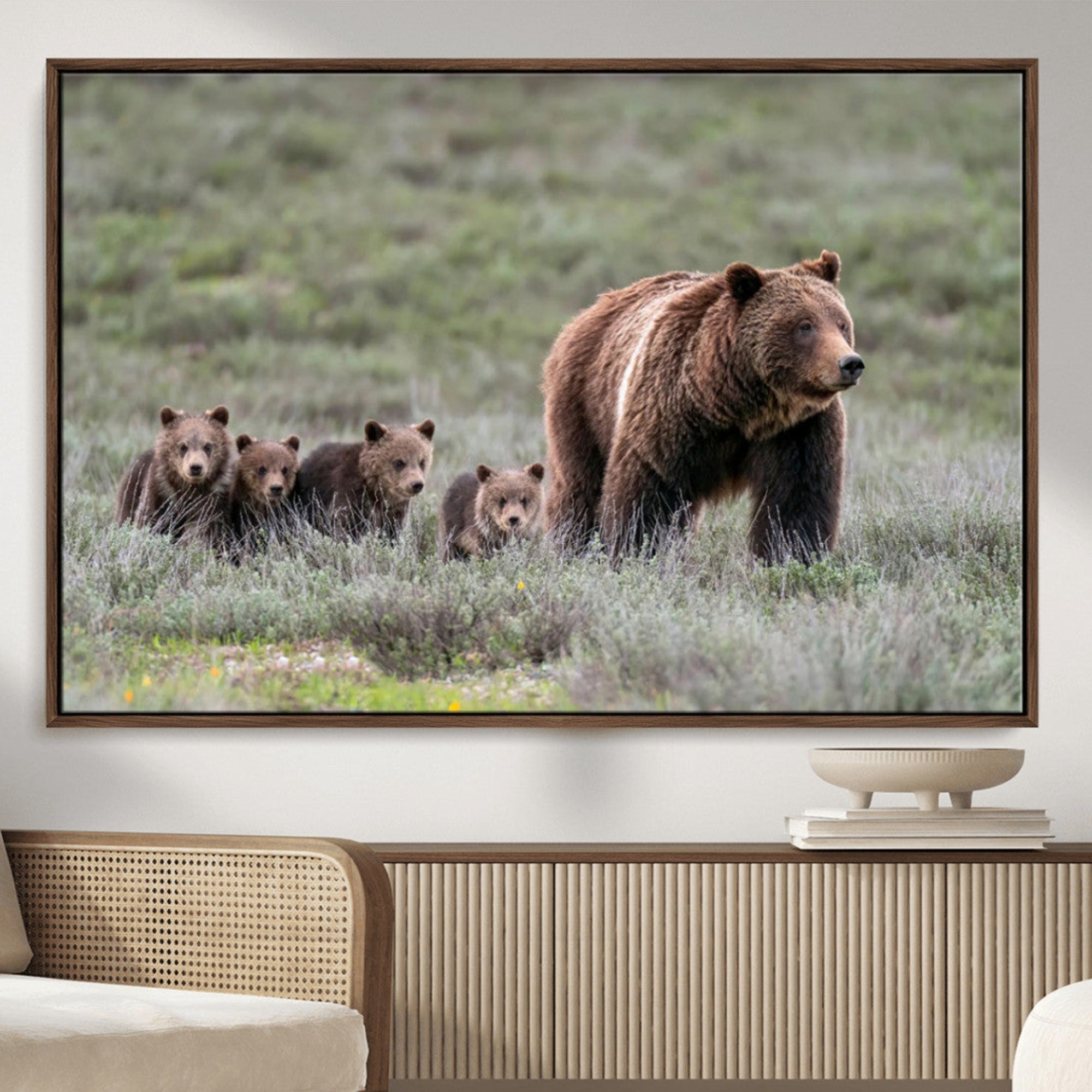 65087-MGV-CV-36X24-Wildlife Photography of 399 Grizzly Bear Cubs | Queen of the Tetons Canvas Wall Art Print