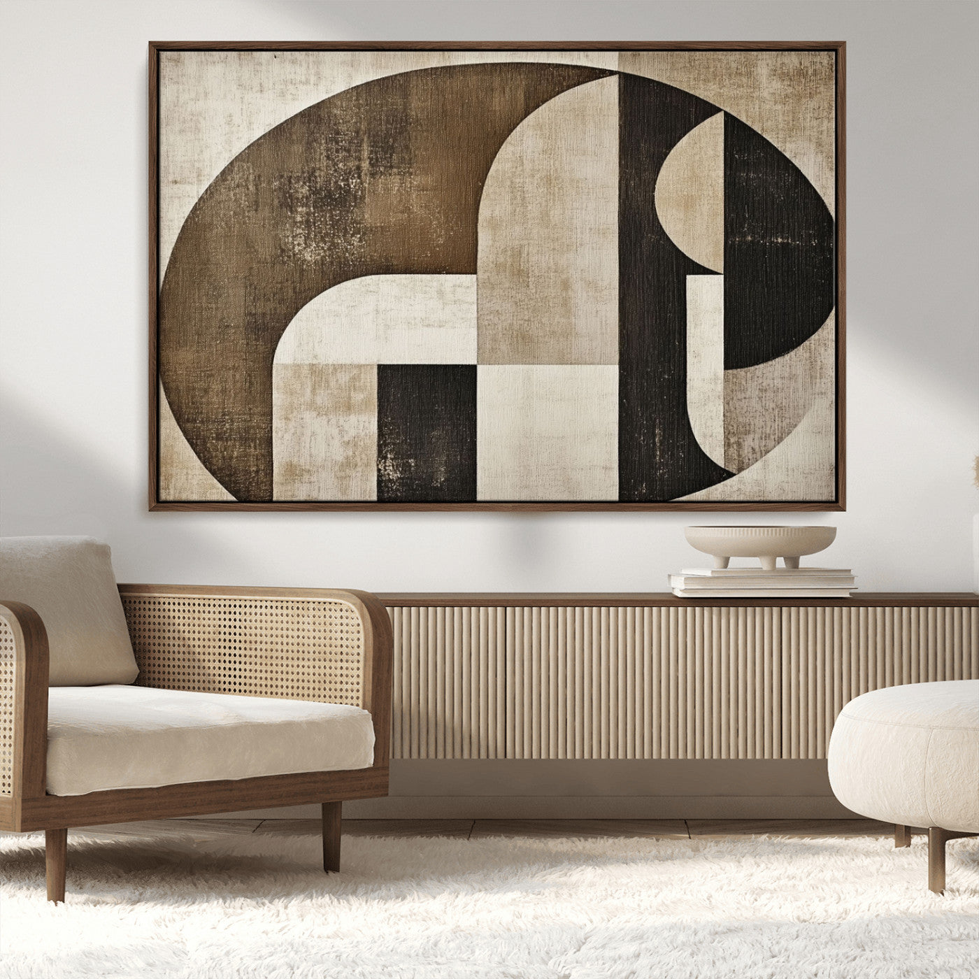 44796-MGV-FC-36X24_Walnut-Wabi Sabi Abstract Wall Art | Geometric Modern Minimalist Canvas Print with Neutral Mid Century Art