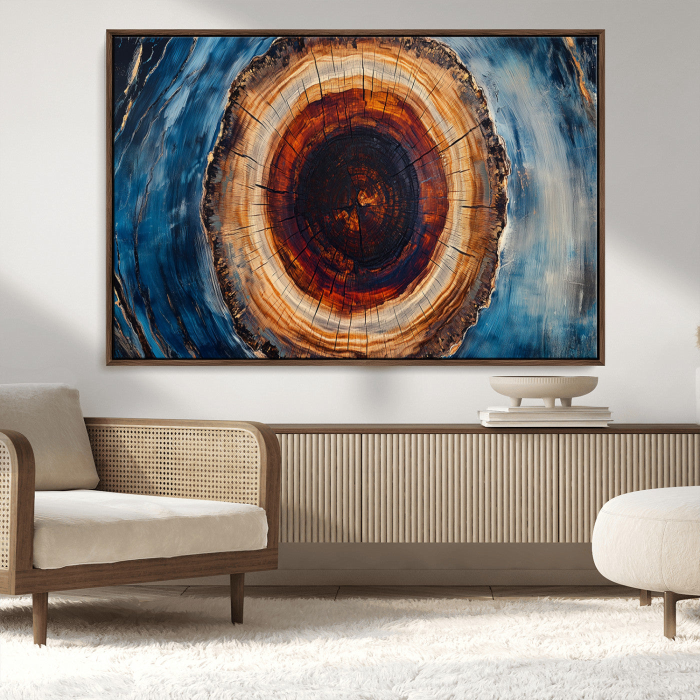 30457-MGV-CV-36X24-Framed Abstract Tree Ring Wall Art Print, Natural Rustic Wood Texture Canvas Print, Wood Tree Stump