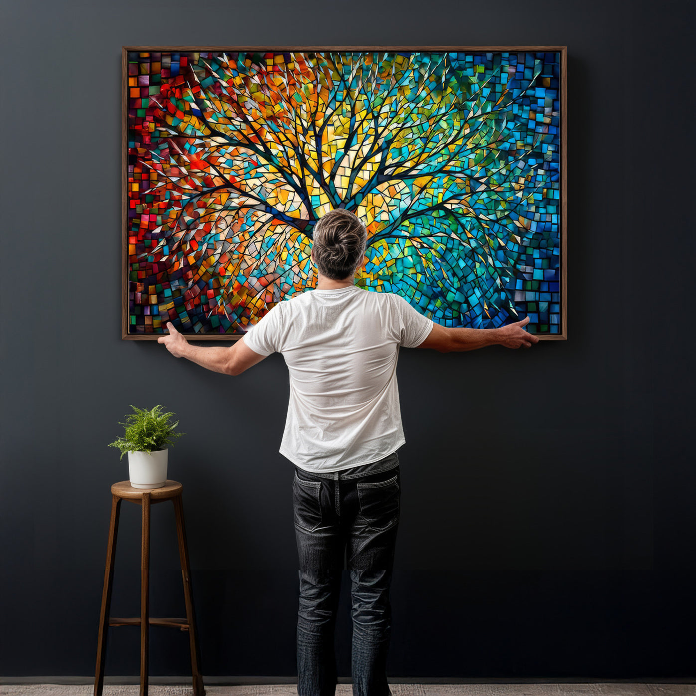 99325-MGV-CV-36X24 - Yggdrasil Tree of Life Wall Art Print Canvas | Mosaic Style 3-Panel Canvas Print