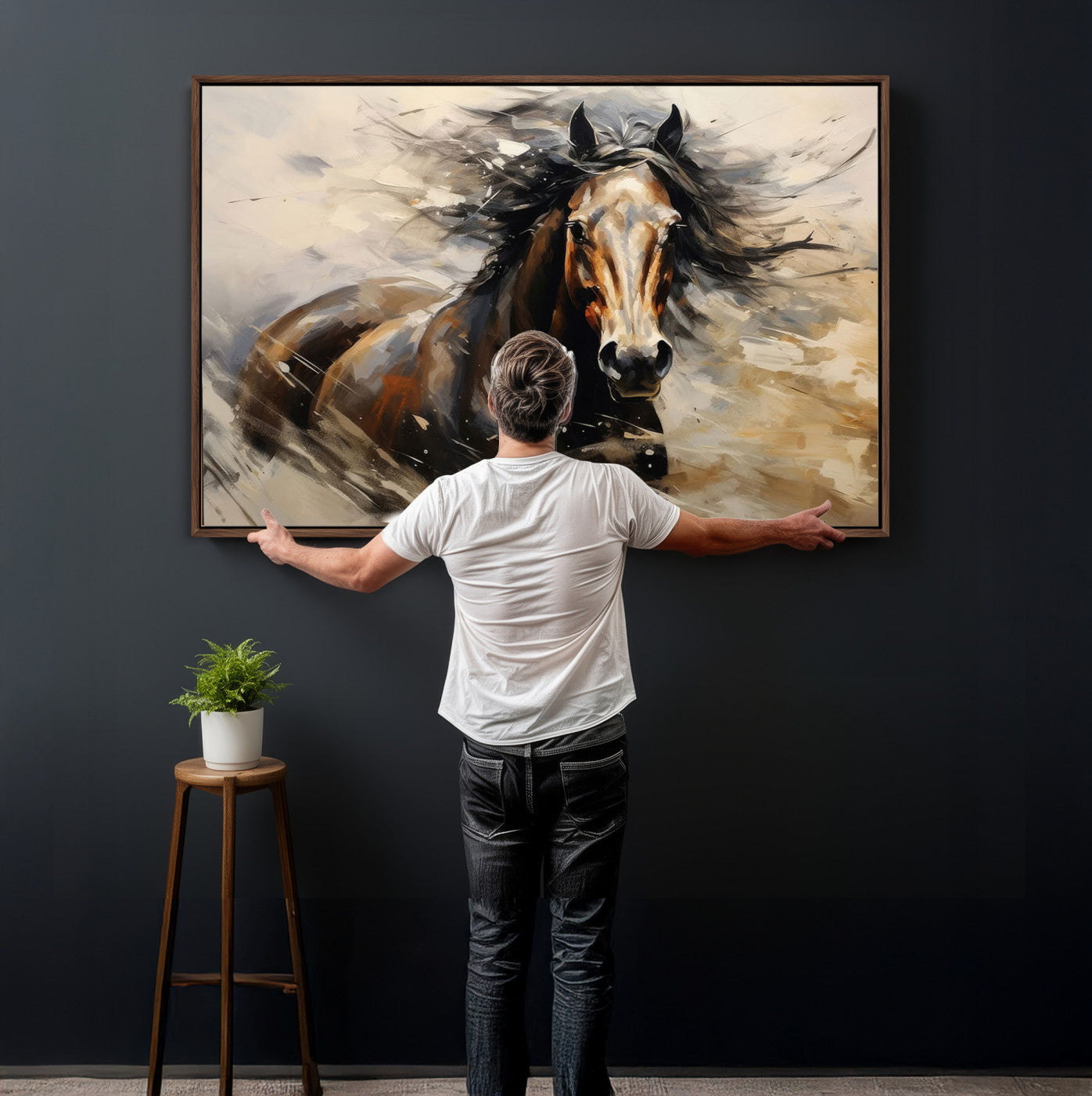 53001-MGV-CV-36X24 - Abstract Wall Art Horse Print - Large Western Horse Canvas - Farmhouse Woodland Wall Art - Framed