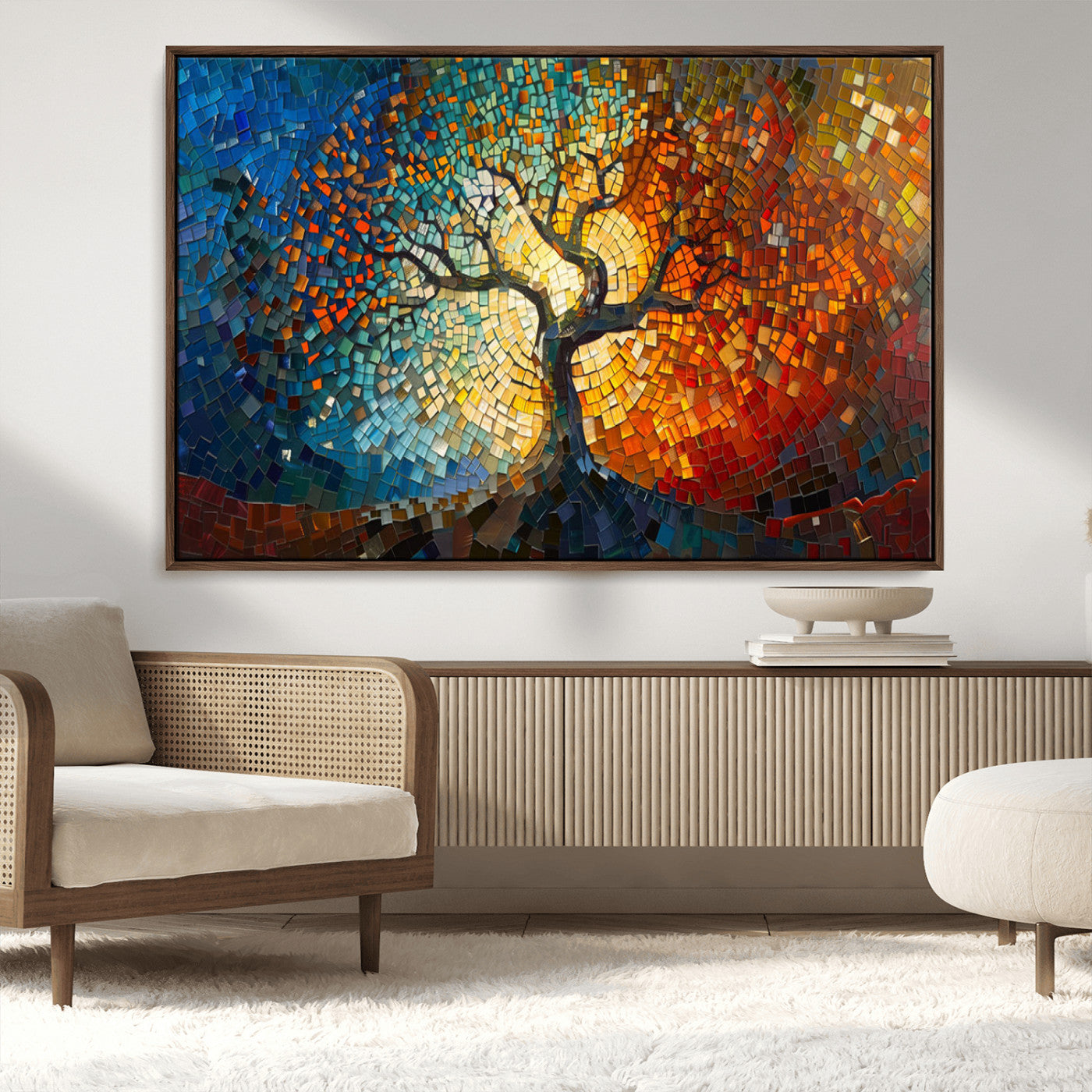 66056-MGV-CV-36X24-Mosaic Tree Canvas Wall Art Canvas Print – Vibrant Stained Glass-Inspired Tree of Life - Ready to