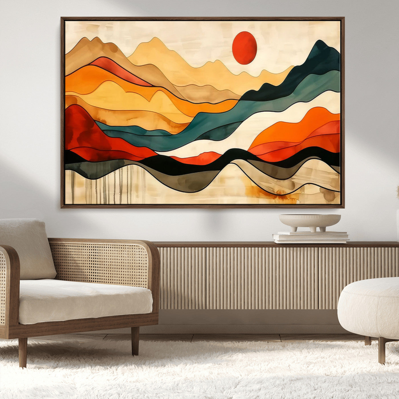 23241-MGV-CV-36X24-Mid Century Wall Art Print - Abstract Woodland Print - Modern Art Panoramic Mountain Wall Art